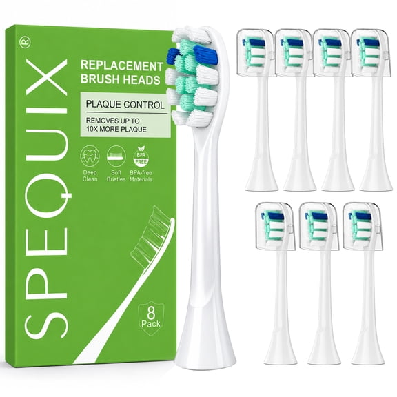 SPEQUIX Replacement Toothbrush Heads Compatible with Philips Sonicare Click-On Handles, Electric Toothbrush Replacement Heads Soft Bristles for Plaque Control, 8 Pack