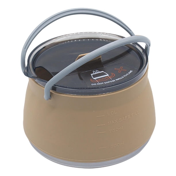 Soidarity Olla plegable de silicona para acampar, tetera plegable de viaje, color caqui Kits de desorden para acampar Caqui