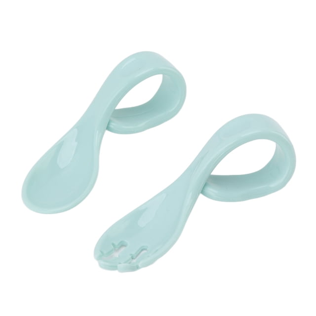 Tenedor y cuchara de entrenamiento para bebés, de polipropileno de grado alimenticio, con mango corto, color azul, ideal para el hogar y viajes.