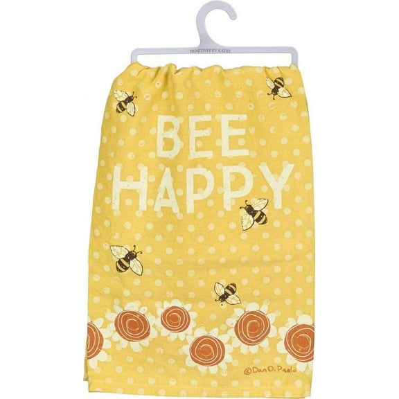 Primitives by Kathy Charming Kitchen Dish Towel, Bee Happy- Yellow