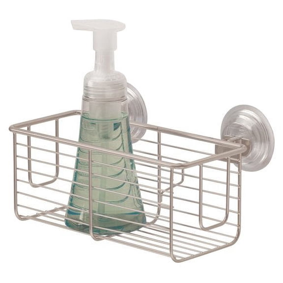 iDesign Classico Bathroom Shower PowerLock Suction Caddy Basket for Shampoo, Conditioner and Soap, Satin