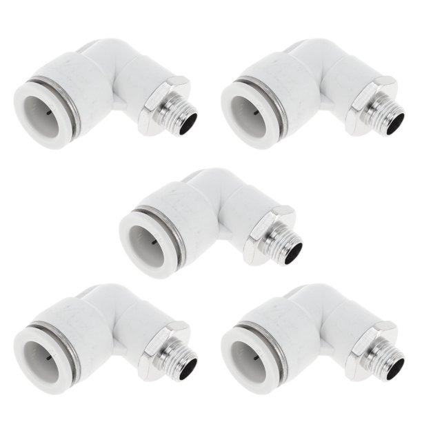 Accesorios de aire de conexión rápida Unique Bargains 1/2" 90 grados unión rápida de línea de aire plástico metal 1/8"BSPT 5 piezas tono blanco plateado