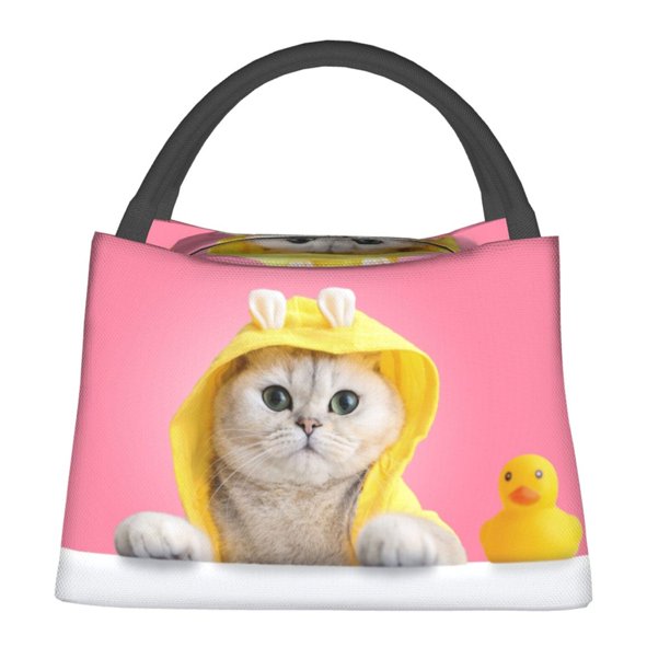 Easygdp A Funny Cat Bolsa de Almuerzo Insulada Reutilizable, Bolsa de Mano y Bandolera para Oficina, Trabajo, Viajes