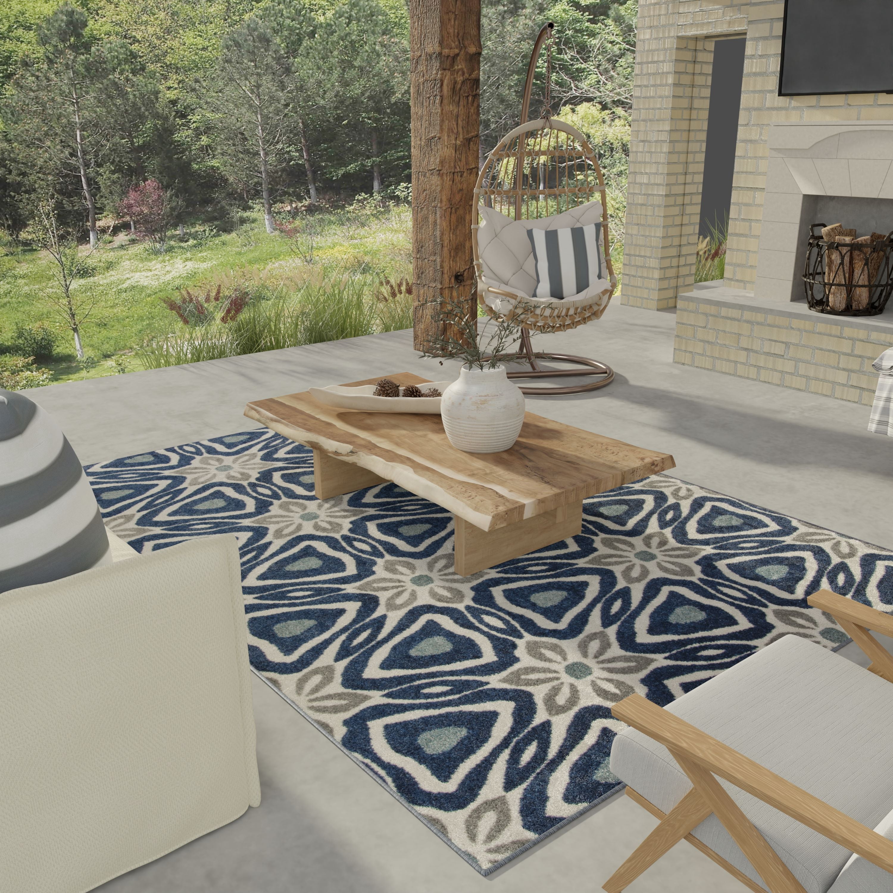 Loomaknoti Tecopa Kerin 2' x 7' Blue Geometric Outdoor Runner Rug