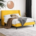thumbnail image 6 of Einfach Full Size Platform Bed Frame with Upholstered Wingback Headboard, Light Yellow, 6 of 6