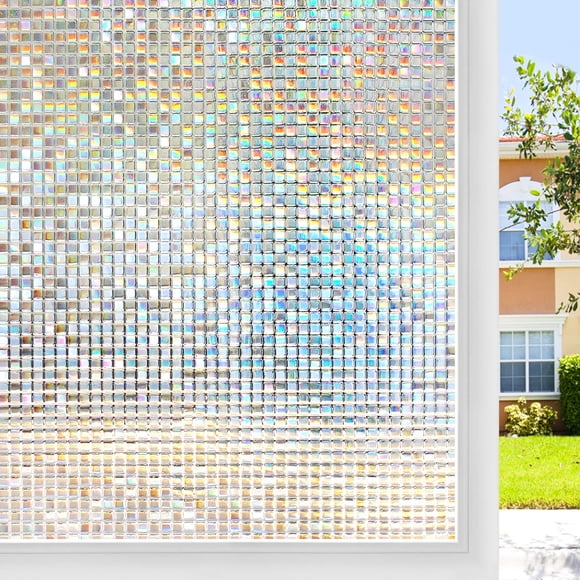 rabbitgoo Window Privacy Film Stained Glass Window Film, Mosaic Rainbow Decorative Glass Cling, Removable Static Cling Tint UV Bl
