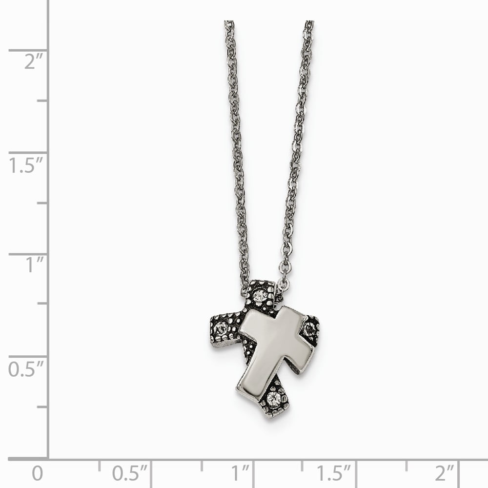 Solid Stainless Steel Red Crystal Cross Pendant Necklace Charm Chain with Secure Lobster Lock Clasp 
