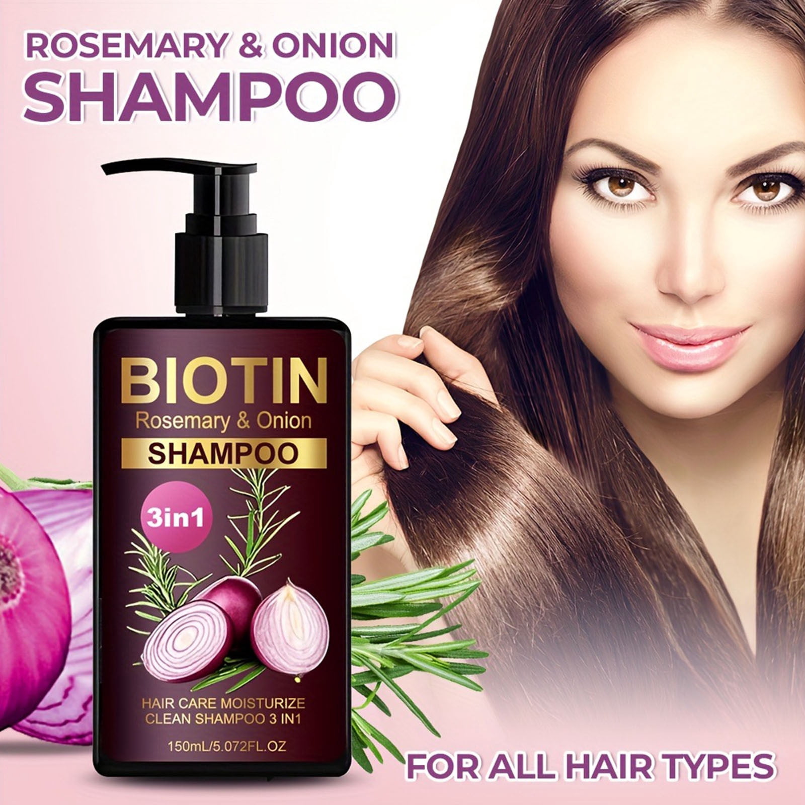 HHBEAUTY Onion & Rosemary Hair Shampoo: Biotin Infused Shampoo for Hair Loss and Thinning Hair - Promotes Healthier, Thicker and Stronger Hair for Women and Men