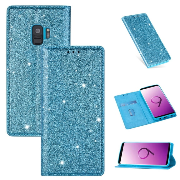 Samsung Galaxy S9 Wallet Case, Dteck Bling Slim PU Leather Magnetic Flip Folio Stand Case Cover Built-in One Card Holder For Samsung Galaxy S9, Blue