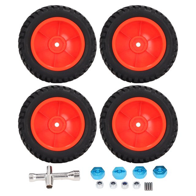 4PCS 1/10 RC Ruedas Alta Resistencia a la Abrasión Fuerte Amortiguación Neumáticos de Goma RC Neumáticos RC con Tuercas para Coche Deportivo 1/10 Rojo