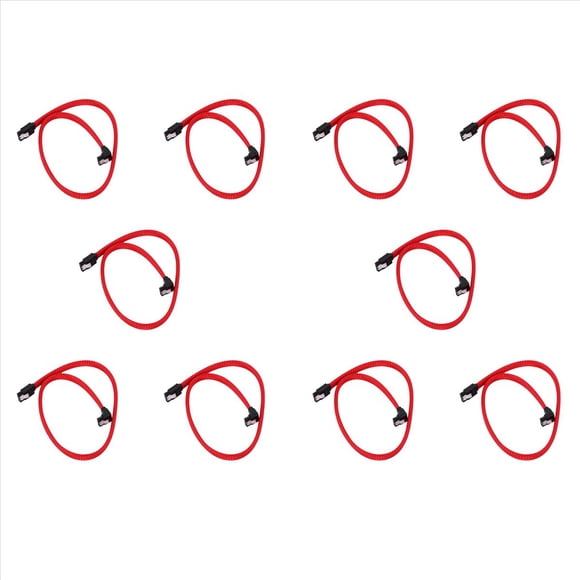 10piezas 50cm Sata 3.0 Iii Sata3 Cable de Datos de 7 Cables Ssd 6Gb/S de Ángulo Recto Cable de Datos de Disco Duro Hdd con de Nylon (Rojo)
