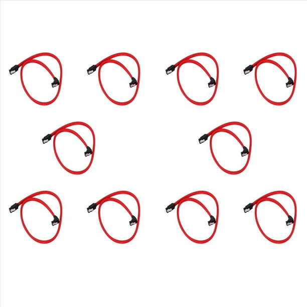 10piezas 50cm Sata 3.0 Iii Sata3 Cable de Datos de 7 Cables Ssd 6Gb/S de Ángulo Recto Cable de Datos de Disco Duro Hdd con de Nylon (Rojo)