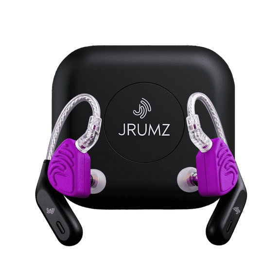 Jrumz XP02 True Wireless Bluetooth Earbuds with Microphone, Rechargeable Case, Replacement Eartips, Earhooks, Sweat-Resistant, Fast Charging, 48-Hour Playtime – Purple