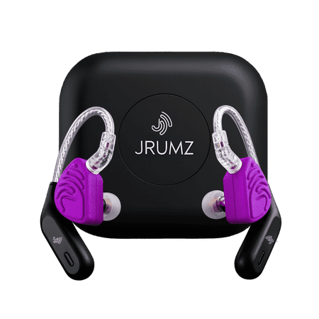 Jrumz XP02 True Wireless Bluetooth Earbuds with Microphone, Rechargeable Case, Replacement Eartips, Earhooks, Sweat-Resistant, Fast Charging, 48-Hour Playtime – Purple