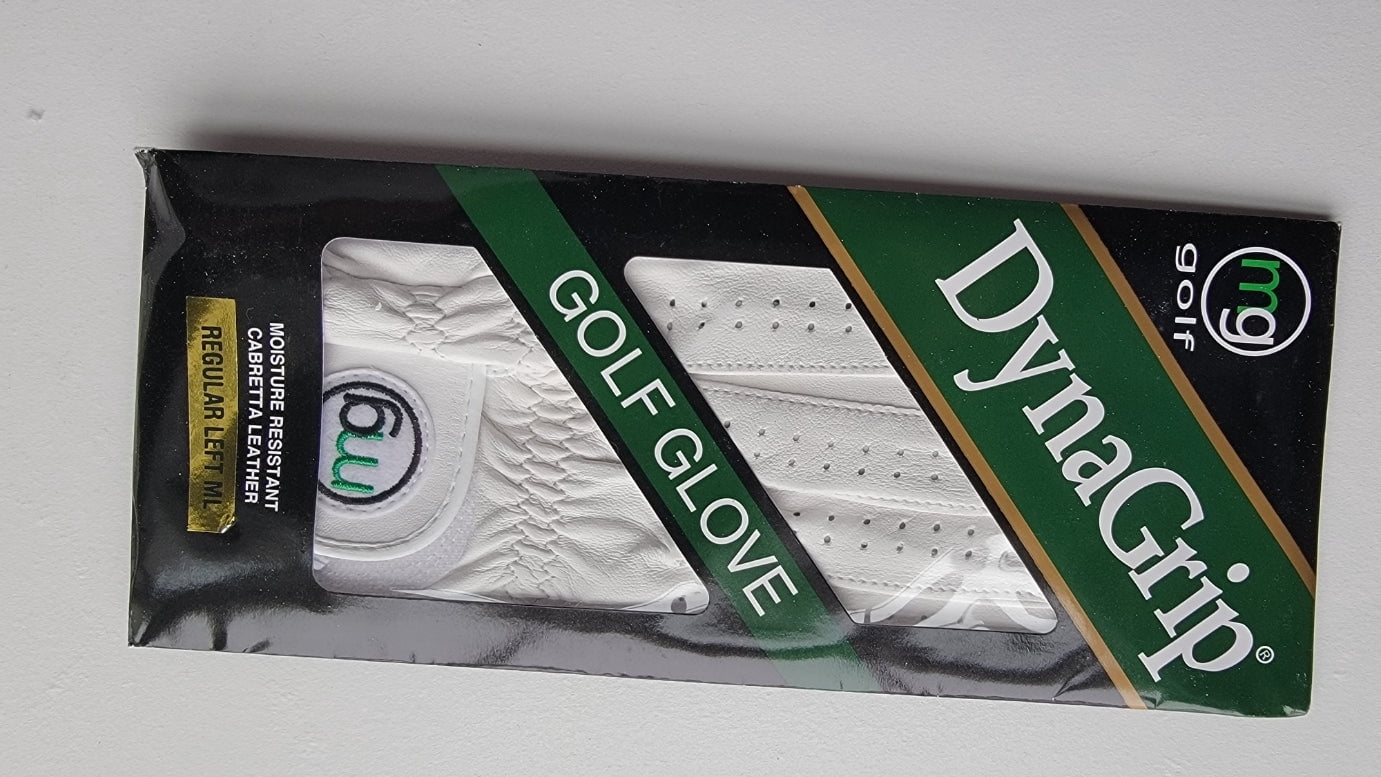 MG DynaGrip White Leather Golf Glove All Cabretta Men's Left Handed Medium-Large (2-Pack)