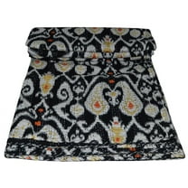 Indian Black Ikat Print Quilt Queen Kantha Quilt Kantha Bedspread Cotton Blanket Bed Cover Bohemian Quilt Kantha Quilt Queen Quilts