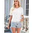 thumbnail image 6 of Womens Summer Short Sleeve Cardigan Cable Knit Cropped Button Down Crewneck Sweater Tops White M, 6 of 8