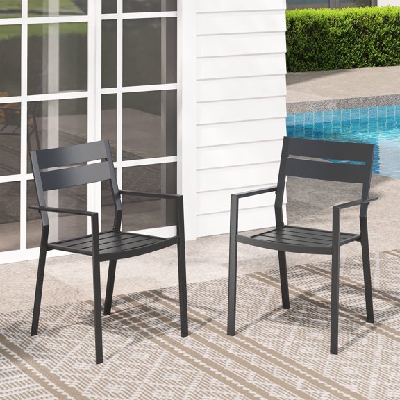 Vicllax Outdoor Patio Dining Chairs Set of 2, Stackable All-Weather Steel Metal Frame, Black