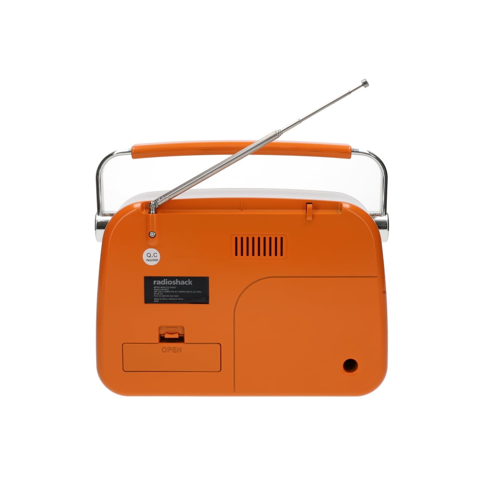 RadioShack Portable Retro AM/FM/SW Radio with Bluetooth, Rechargeable Battery, High-Power Speaker, USB and microSD Playback, 3.5mm Input, Orange, Model 4001802