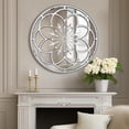 thumbnail image 2 of 36" Round Cathedral Window Mirror, Distressed Wood Beaded Frame & Fleur-de-Lis Accents, Antique Silver French Country Farmhouse Wall Decor for Entryway, Fireplace Mantel, Living Room, 2 of 8