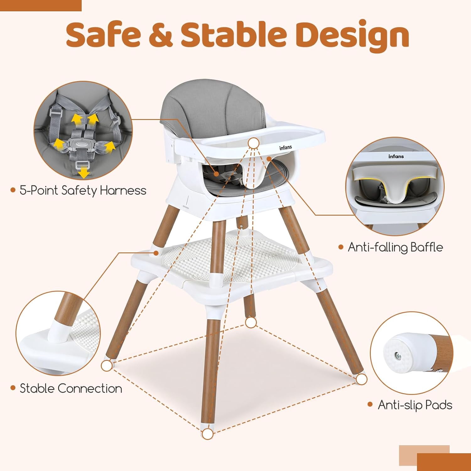 INFANS Baby High Chair, 9 in 1 Convertible Highchair for Babies and Toddlers, Building Block Table Dining Booster Seat Activity Desk Kids Stool with Adjustable Removable Tray
