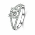thumbnail image 2 of HeartsAndYou 3ct Princess Cut Moissanite Cubic Zirconia Engagement Ring Halo 18k White Gold over Silver Split Shank, 2 of 9