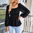 thumbnail image 3 of Camisetas de manga larga para mujer, elegantes, transpirables, informales, con cuello redondo, camisas tipo túnica para el trabajo, fiesta, citas, negro L, 3 of 7