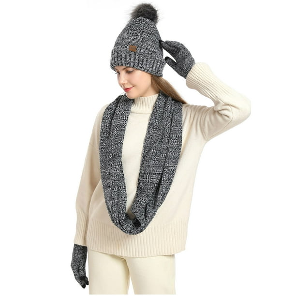 Sombreros de mujer de moda casual de invierno que mantienen el calor sólido conjunto de gorro de punto bufanda guante mujer sombrero de acrílico