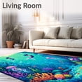 thumbnail image 2 of ODIKA 2'x3' Machine Washable Non-Slip Area Rug, Underwater World Playful Mermaids and Marine Life Circle High Traffic Rug, Blue, 87373, 2 of 7