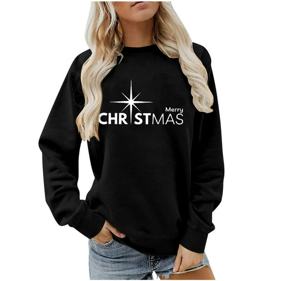 Merry Christmas Sweatshirts for Women Holiday Sweater Graphic Oversize Crew Neck Long Sleeve Pullover