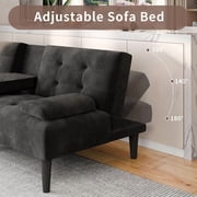 Walsunny Convertible Futon Sofa Bed, Foldable Futon Sleeper Sofa Bed with 2 Cup Holders, Folding Loveseat Recliner with 3-Angle Adjustment Modern Couch for Living Room, Small Space, Black