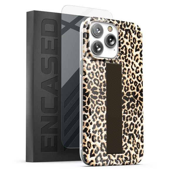 Encased Bando Series Designed for iPhone 14 PRO Case with Hand Strap Loop and Screen Protector (Leopard Print)
