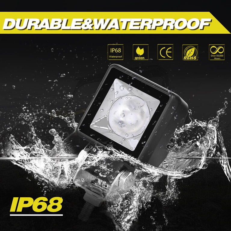 2-Pack 2-Inch Square LED Work Light Cube Pods – Spot Beam, 4000LM, IP67, Off-Road 4WD