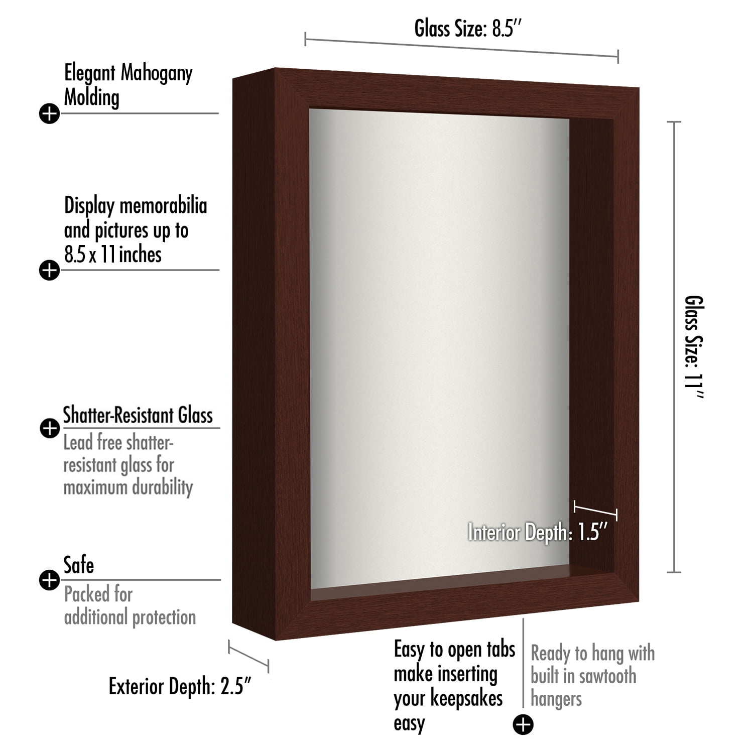 Americanflat 8.5x11 Shadow Box Frame, Mahogany