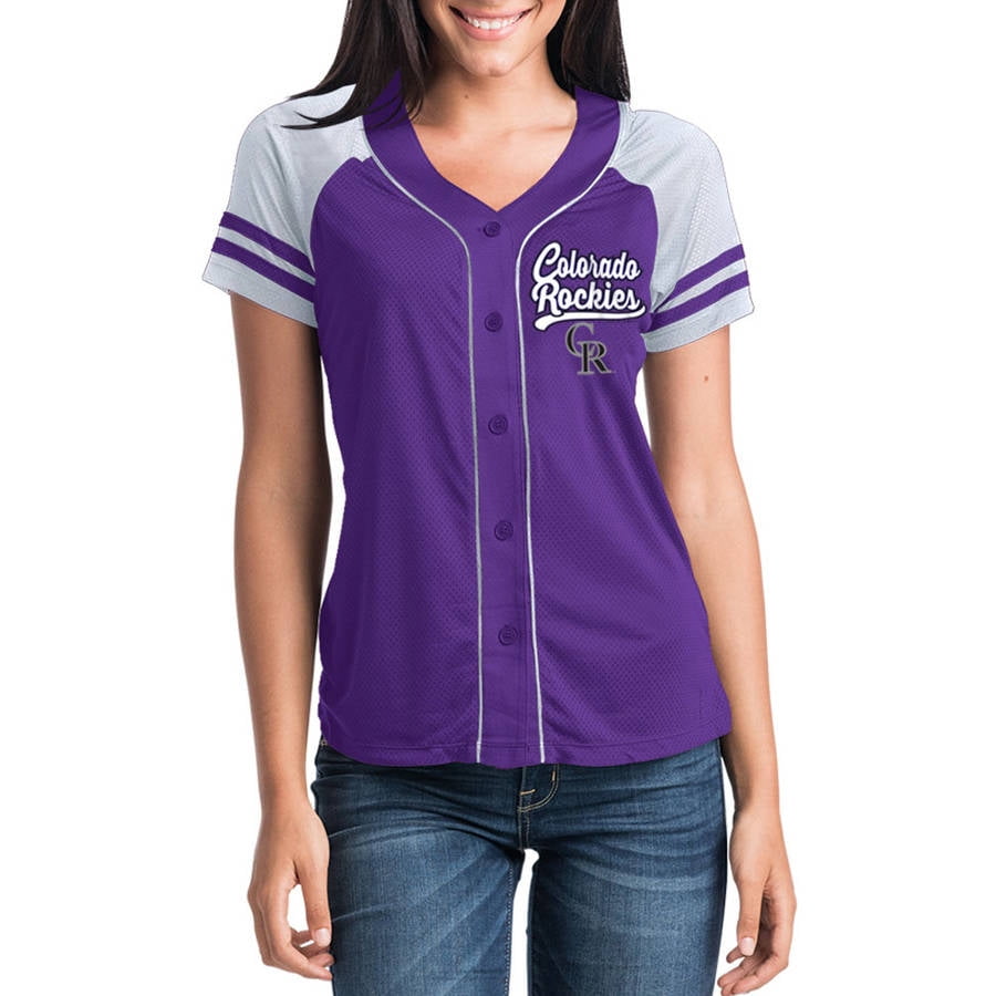 MLB Colorado Rockies Women's Short Sleeve Button Down Mesh Jersey