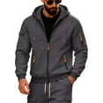 thumbnail image 2 of Mens Cargo Full Zip Hoodie Drawstring Zipper Pockets Jackets Fleeced Fall Winter Outdoor Sweatshirt Dark Gray 2XL, 2 of 8