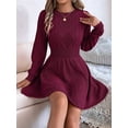 thumbnail image 2 of Women'S Fall Long Sleeve Mock Neck Sweater Dress Casual Loose Ribbed Knit Mini Short Pullover Dresses Wine Red XL, 2 of 8