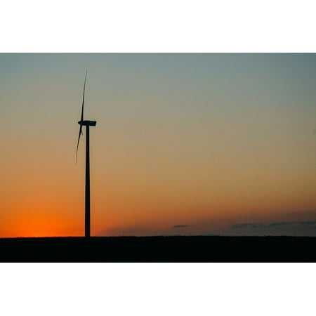 Orange Windmill - Laminated Poster Landscape Sky Windmill Sunset Dusk Orange Poster Print 24 x 36