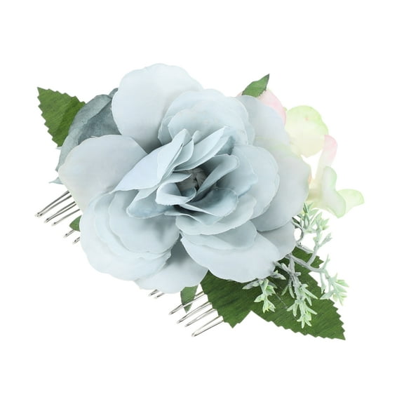 Unique Bargains 1 Pc Women's Flexible Simulated Flowers Hair Clips Comb for Parties Blue Polyester Fabric Iron