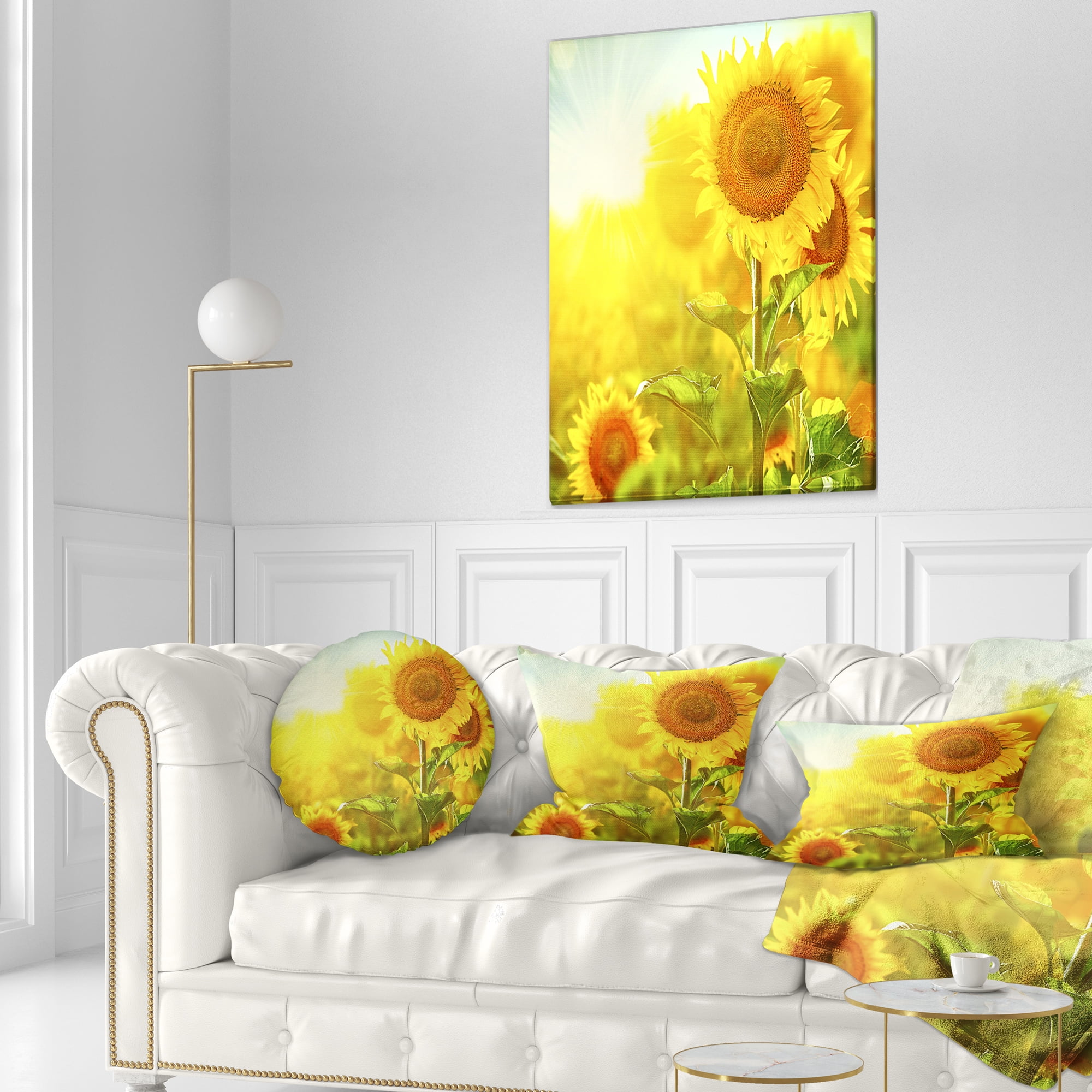 Designart Bright Sunflowers Blooming on Field - Animal Throw Pillow - 12x20