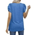 thumbnail image 5 of QAFOPEH Women V Neck Twist Knotted Puff Short Sleeve Solid Color Top, 5 of 5