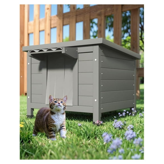 Outdoor Cat House Feral Cat Shelter Waterproof All-Round Foam Insulated, Large Outside Feral Cat Enclosure Wooden Cat Condos for Multiple Cats 21.3" L x 19.9" W x 18.9" H