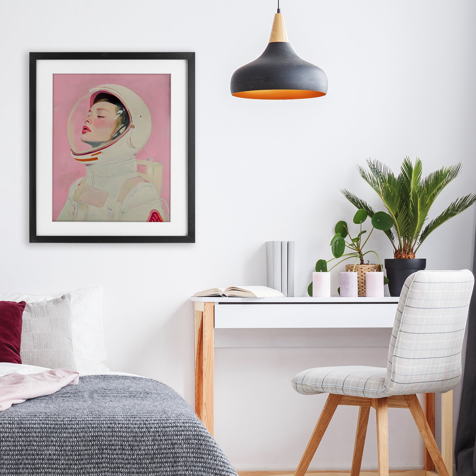 Stupell Industries Pink Astronaut Girl Black Framed Print Under Glass, design by The Prints Vibe