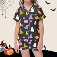 thumbnail image 2 of Weebloom Halloween Summer Pajamas For Girls Cute Ghost Soft Satin Pajamas Short Sleeve Button Up Shirt Shorts Cute Printed Holiday Party Tween Sleepwear Nightwear Pjs Loungewear 10-11 Years, 2 of 4