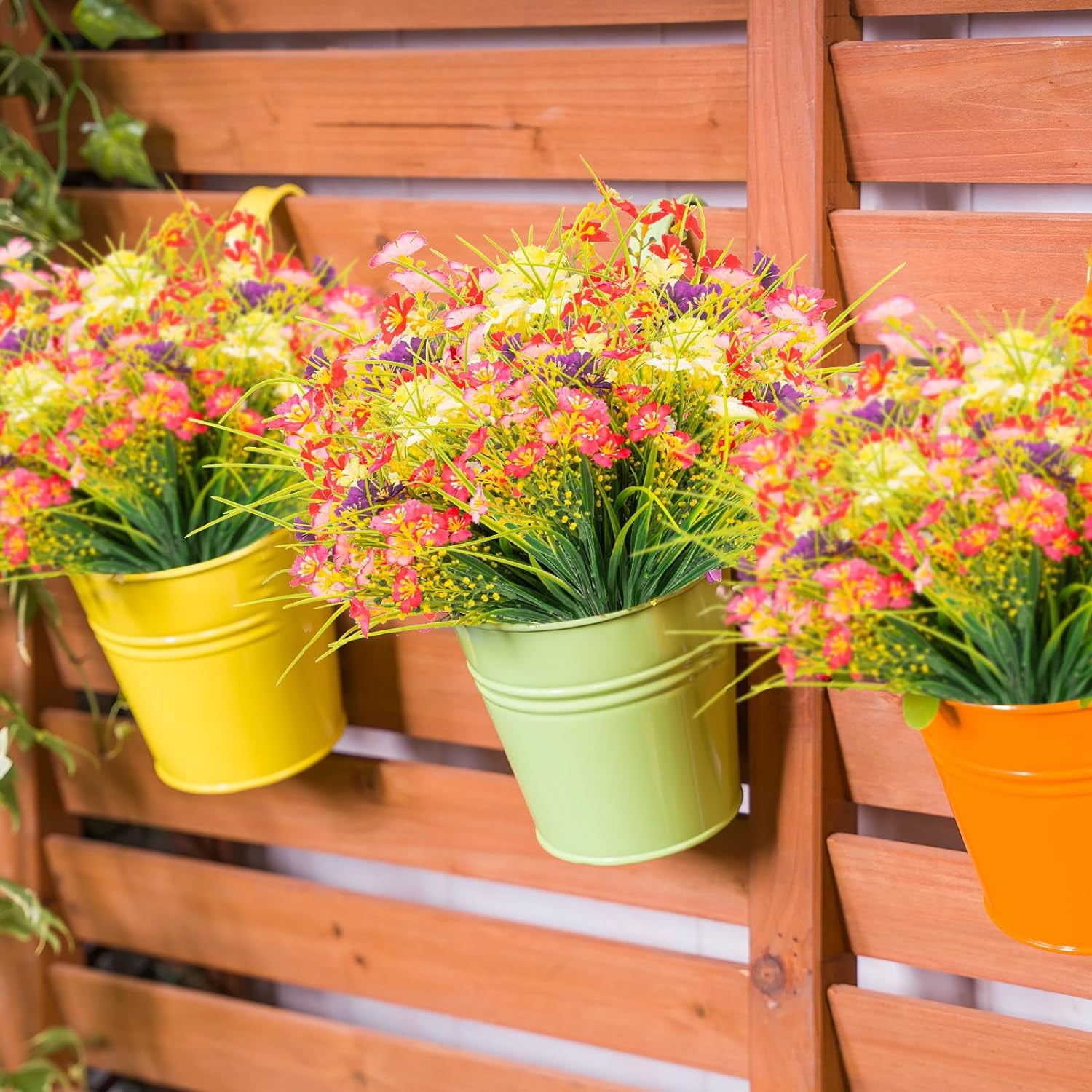 Artificial Flowers Outdoor No Fade UV Resistant Fake Plastic Flowers Faux Plants for Garden Patio Porch Window Box Home Wedding Farmhouse Hanging Décor