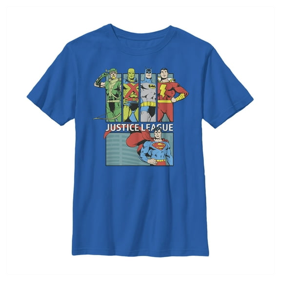 Boy's Justice League Vintage Group Panels  Graphic Tee Royal Blue Small