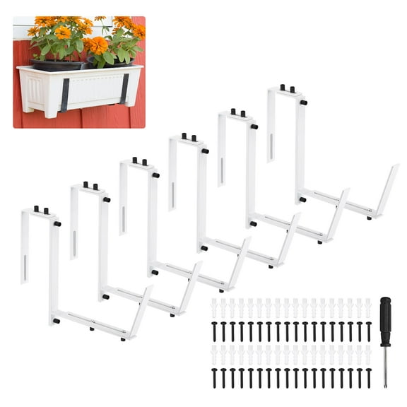 6PCS White Planter Box Brackets Adjustable Window Planter Box Brackets