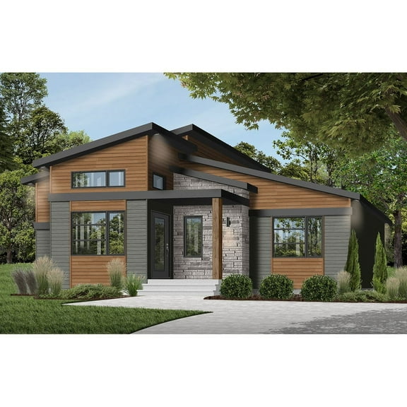 728-3297: Contemporary Modern 1 Bed, 2 Bath Luxury Home Plan, 1212 Sq Ft: Full Blueprints with License to Build by Home Plan Marketplace - Lesuto