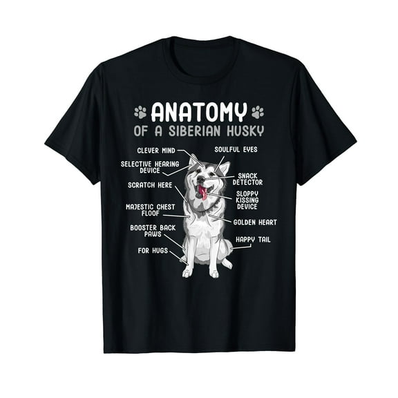 Siberian Husky Anatomy Funny Dog Owner Lover Graphic T-Shirt