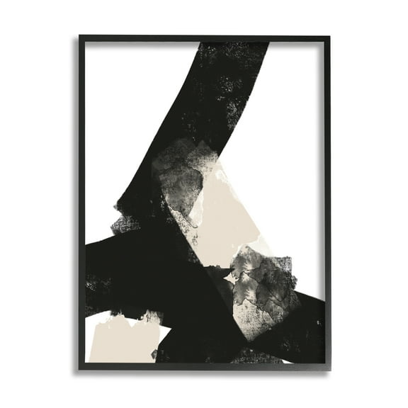 Stupell Industries Bold Black Shapes Curved Stripe Abstract Painting Graphic Art Black Framed Art Print Wall Art, Design by Brandon Wong